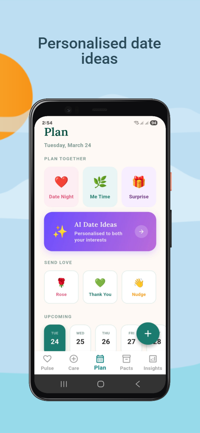 Personalised date ideas — Plan screen