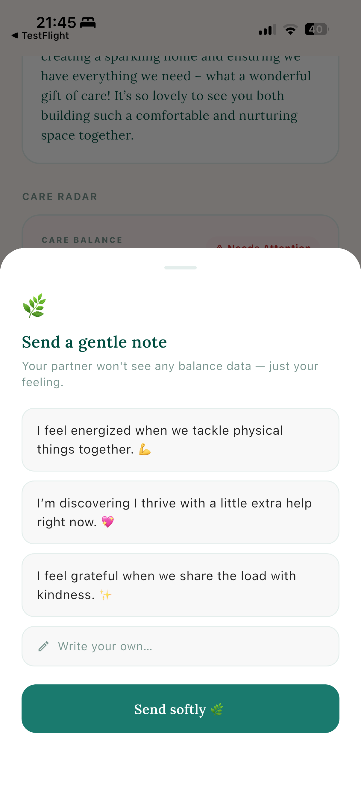 Send a gentle note — share how you feel without pressure